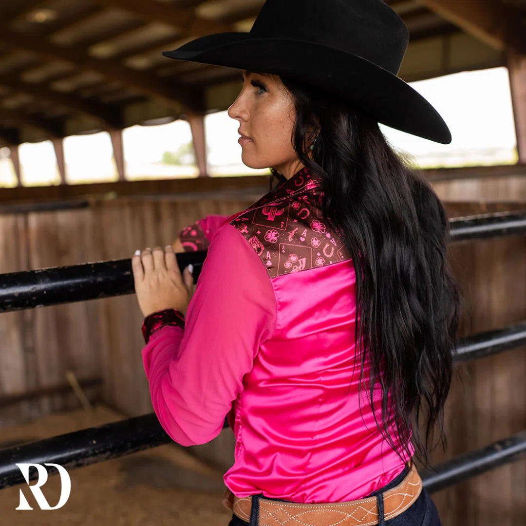 PINK PISTOL SATIN MESH PERFORMANCE RODEO SHIRT