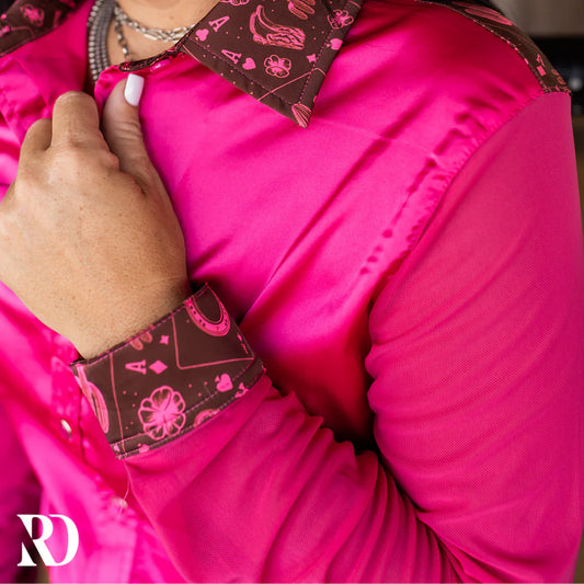 PINK PISTOL SATIN MESH PERFORMANCE RODEO SHIRT