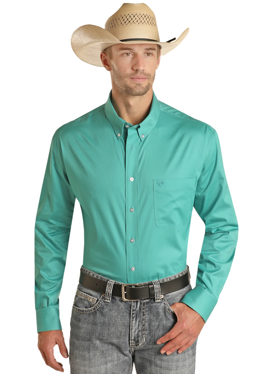 Rock & Roll Solid Teal Long Sleeve Button Up