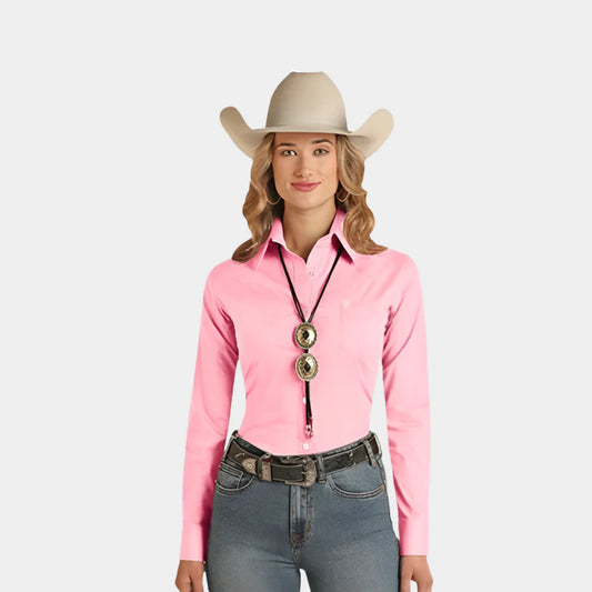 Solid Pink Long Sleeve Button-up Shirt