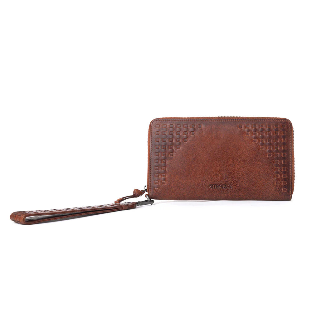 Zidana Elko Braided Tanned Leather Wallet In Auburn Glow