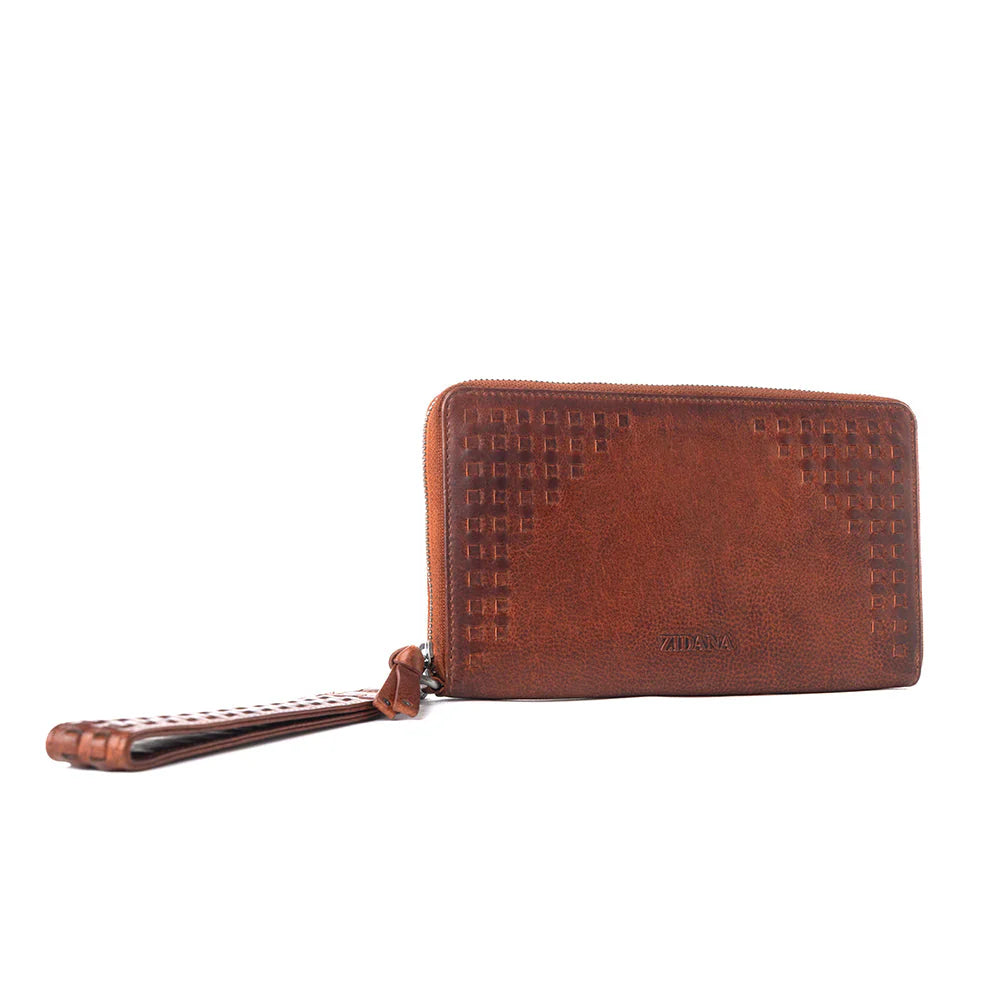 Zidana Elko Braided Tanned Leather Wallet In Auburn Glow