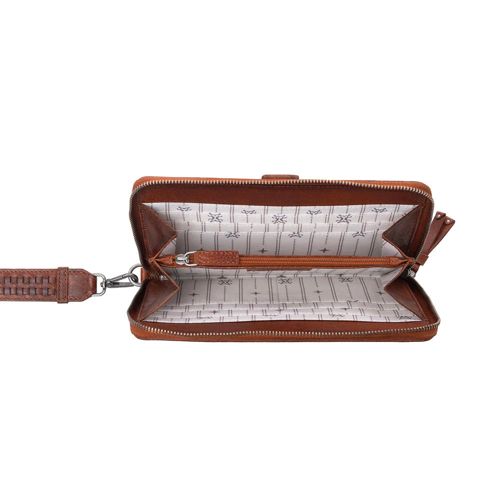 Zidana Elko Braided Tanned Leather Wallet In Auburn Glow