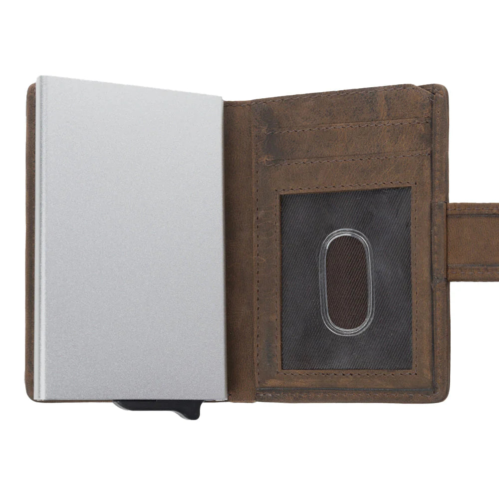 Leather Credit Card Holder In Smoky Walnut