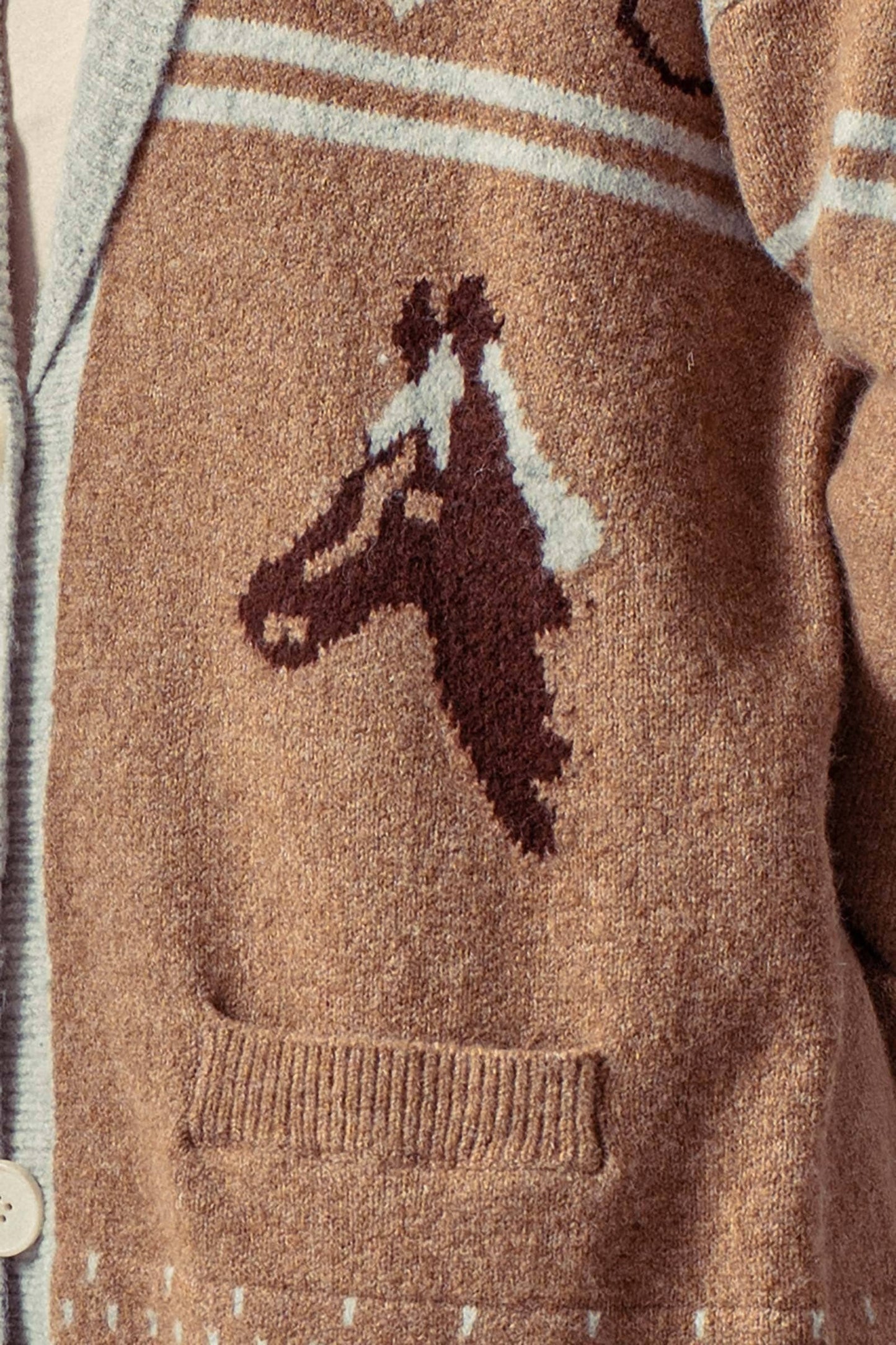 Retro Knit Shawl Cardigan with Horse Pattern