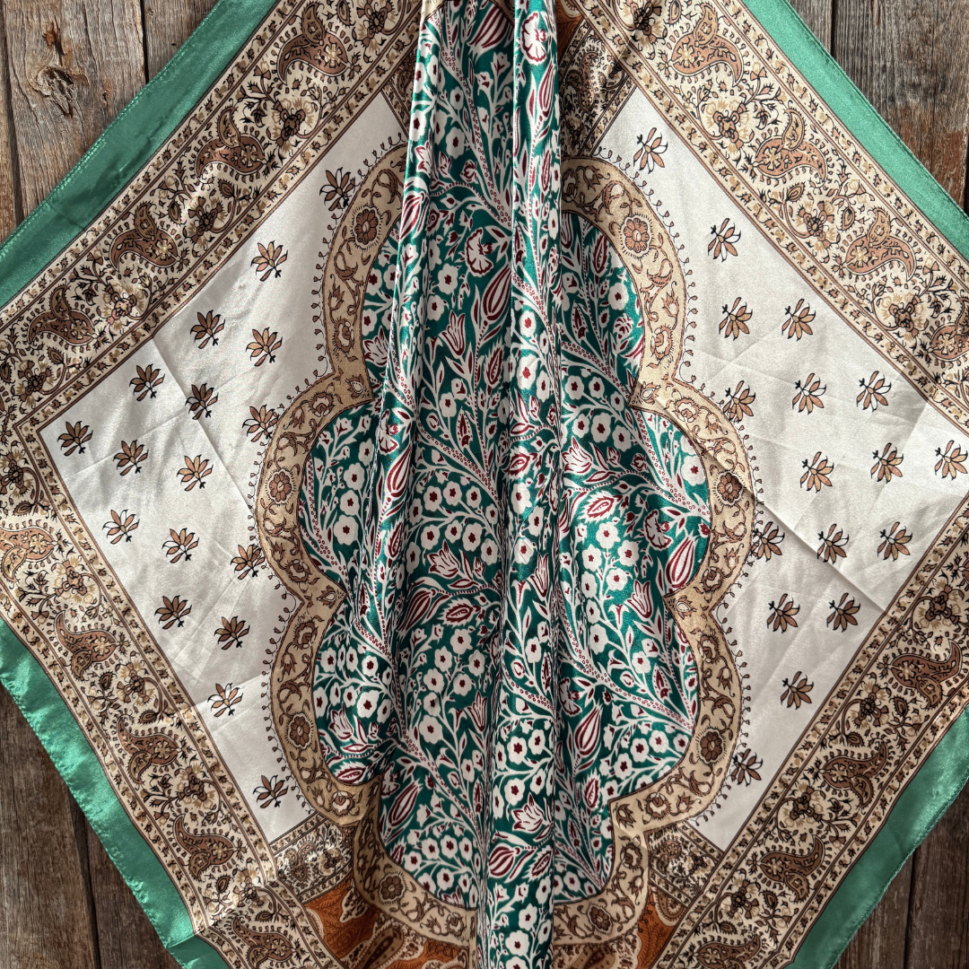 Wild Rag Teal, Brown and Tan Floral  35X35"