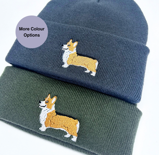 Corgi dog embroidered beanie hat - Unisex
