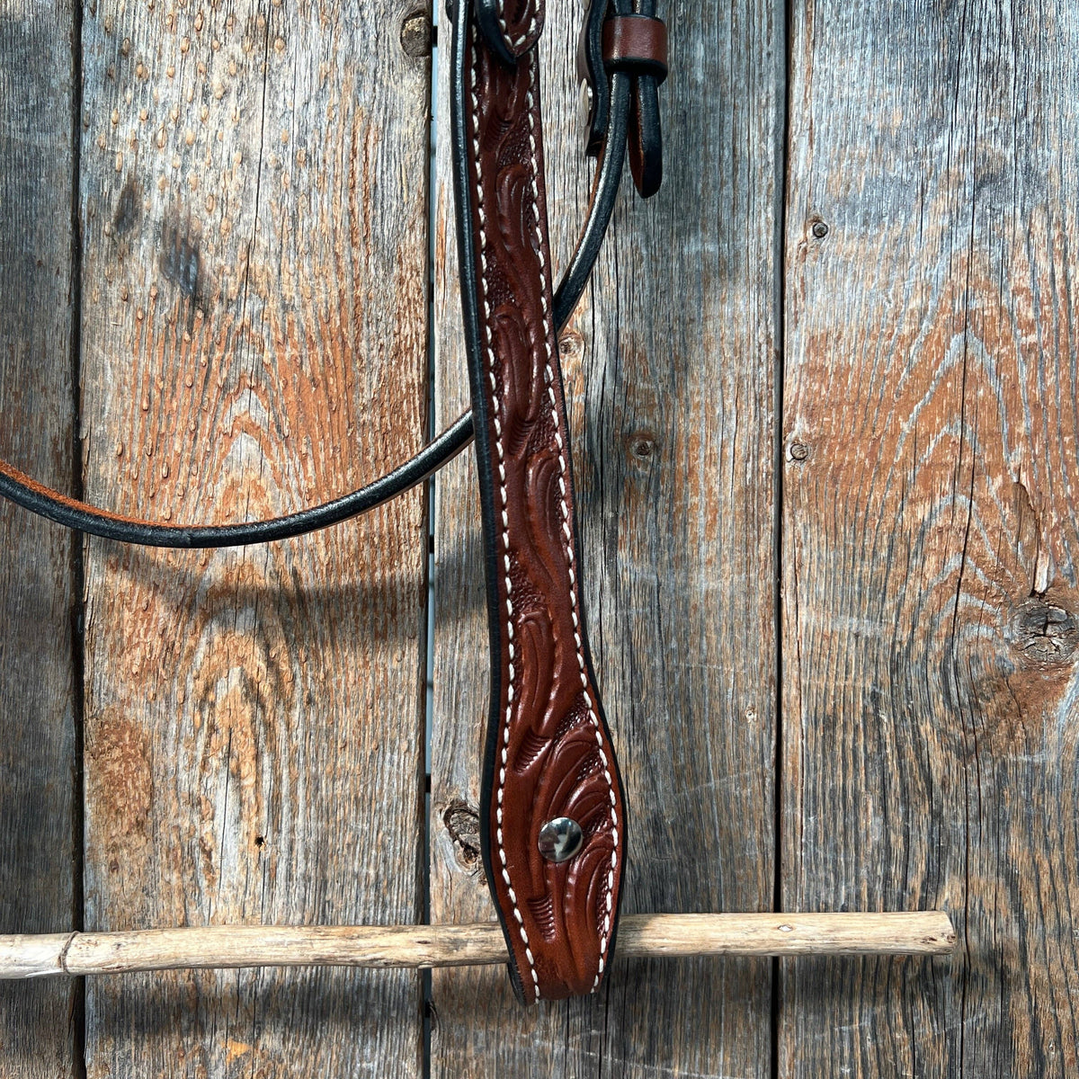 Floral V Browband Medium Oil Headstall / Bridle