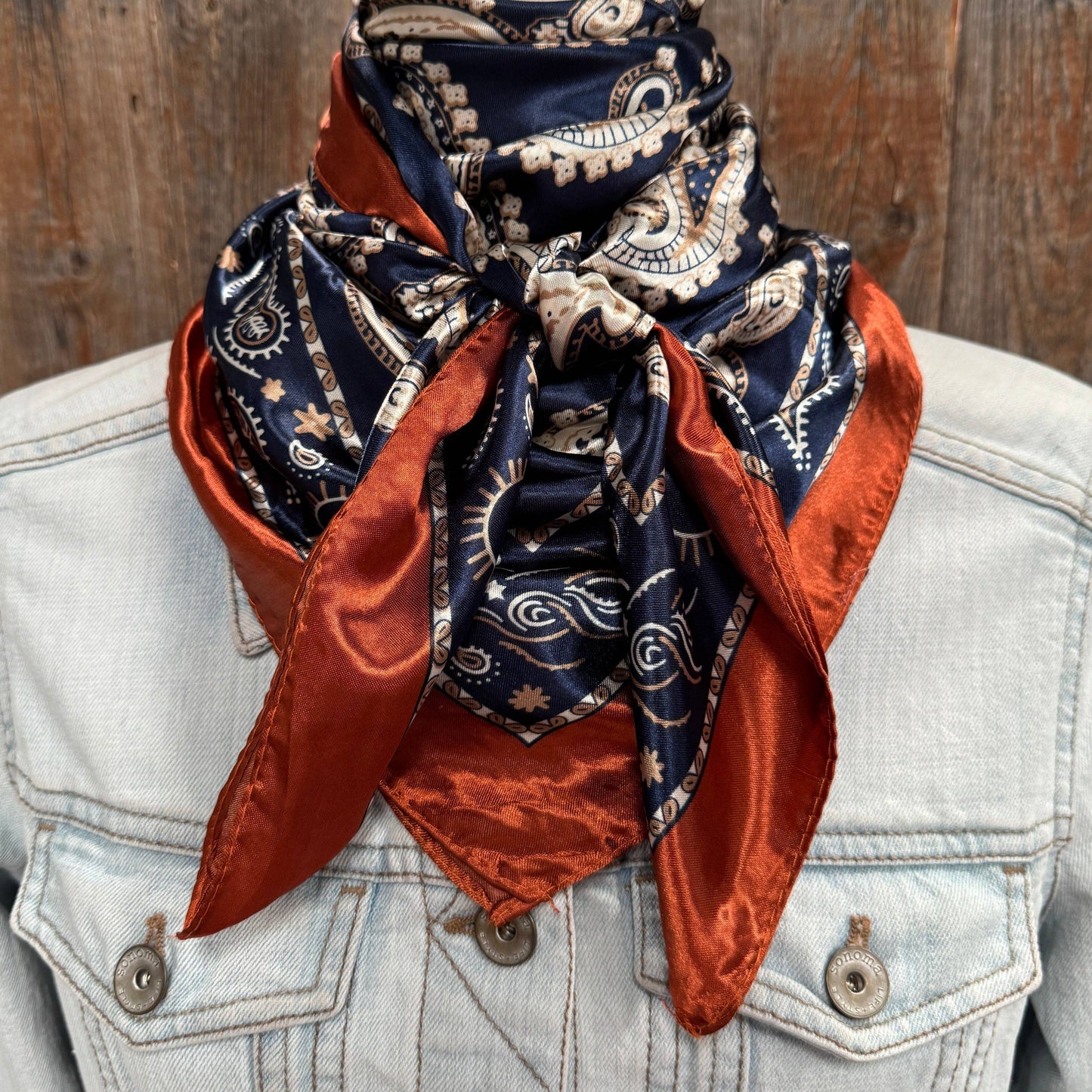 Wild Rag Navy and Rust Floral Paisley 35X35"