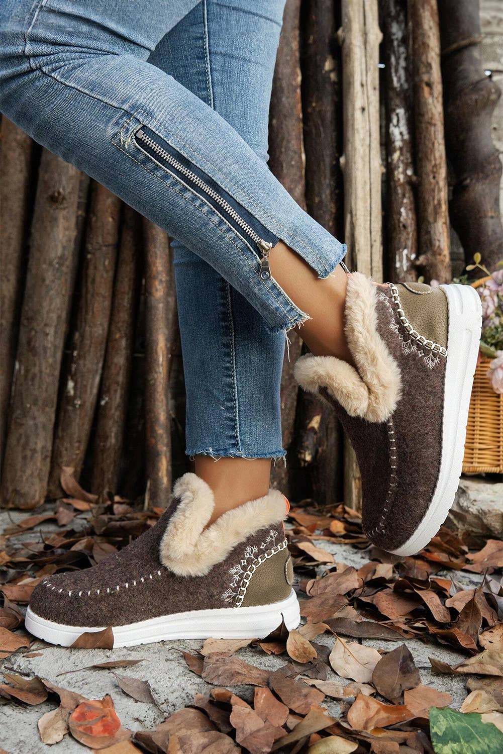 Patchwork Plush Lined Anklet Boots