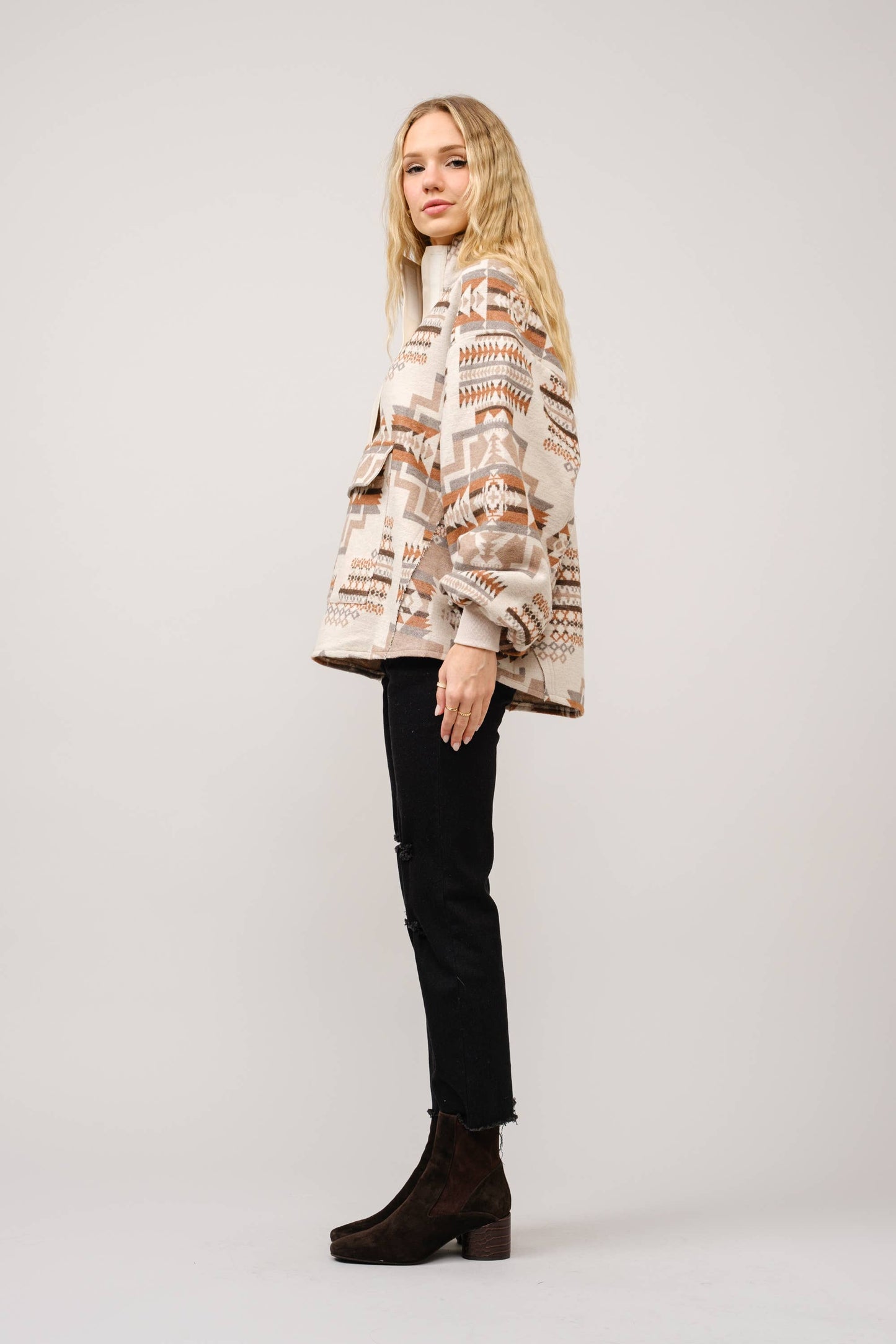 Aztec Jacquard Mock Neck Pullover