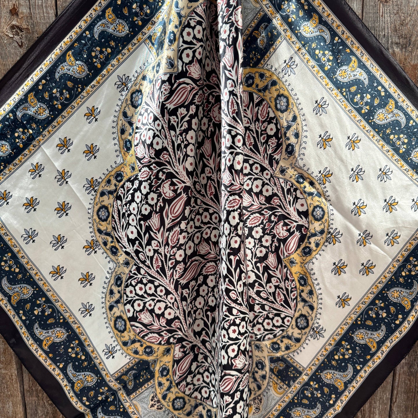 Wild Rag Black, Blue and Gold Floral 35X35"