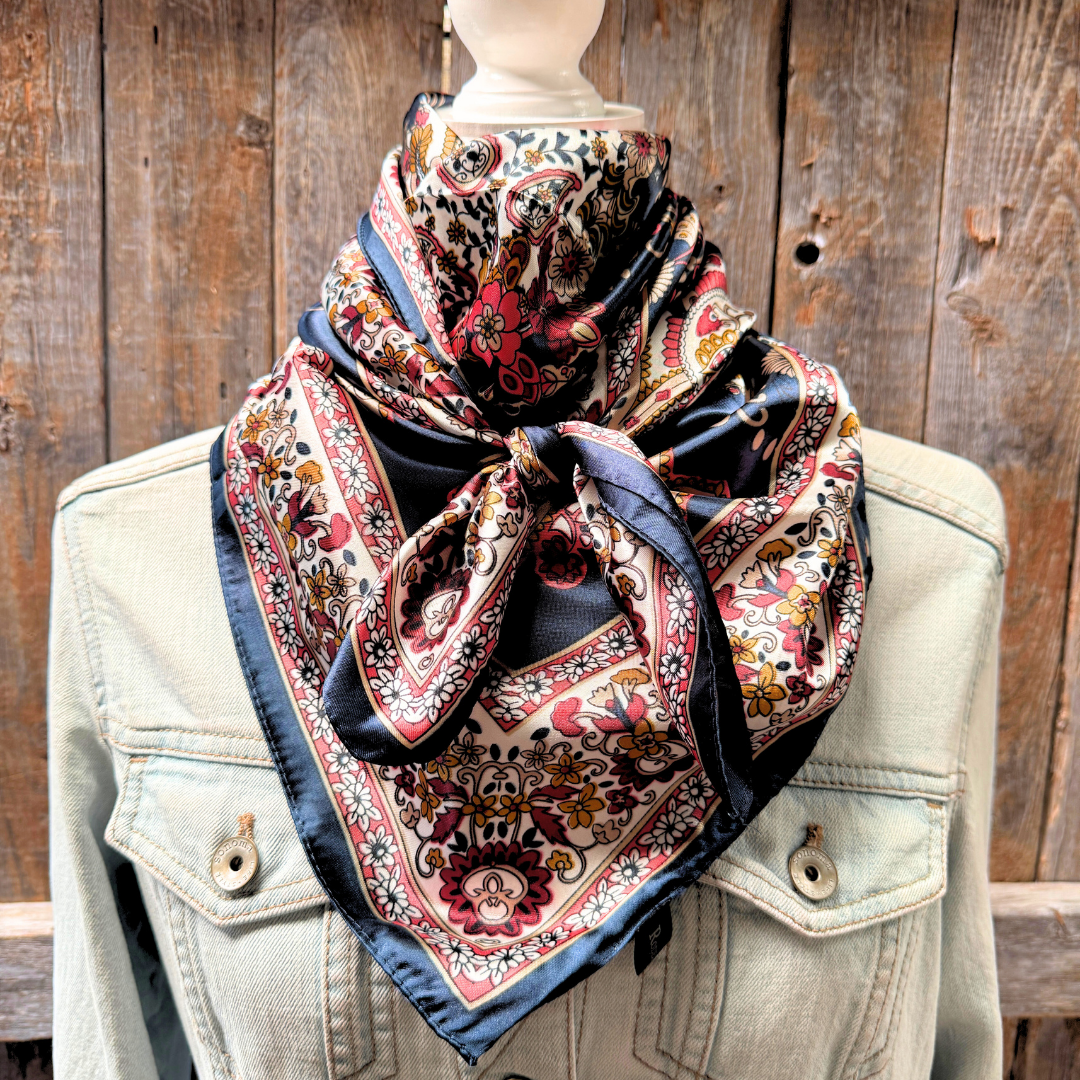 Wild Rag Navy and Burgundy Flowers and Paisley 35X35"