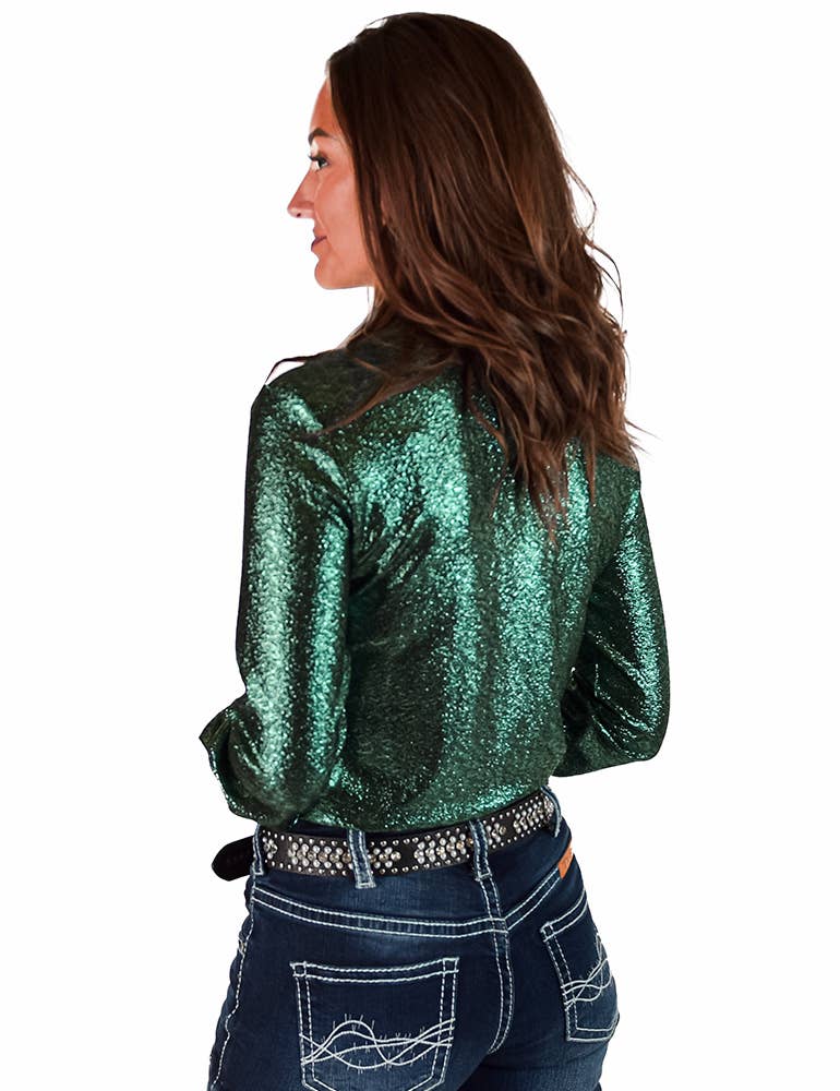 Pullover Button Up Jade Shimmer Show Shirt