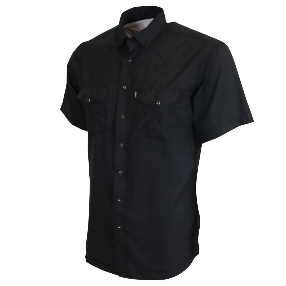 "SOL" BLACK MEN'S SHORT SLEEVE PEARL SNAP SHIRT